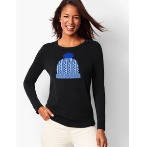 Talbots Sweater Pom Pom Blue Cap Black Medium